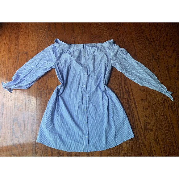 New York & Company Dresses New York Company Strip Blue Off Shoulder